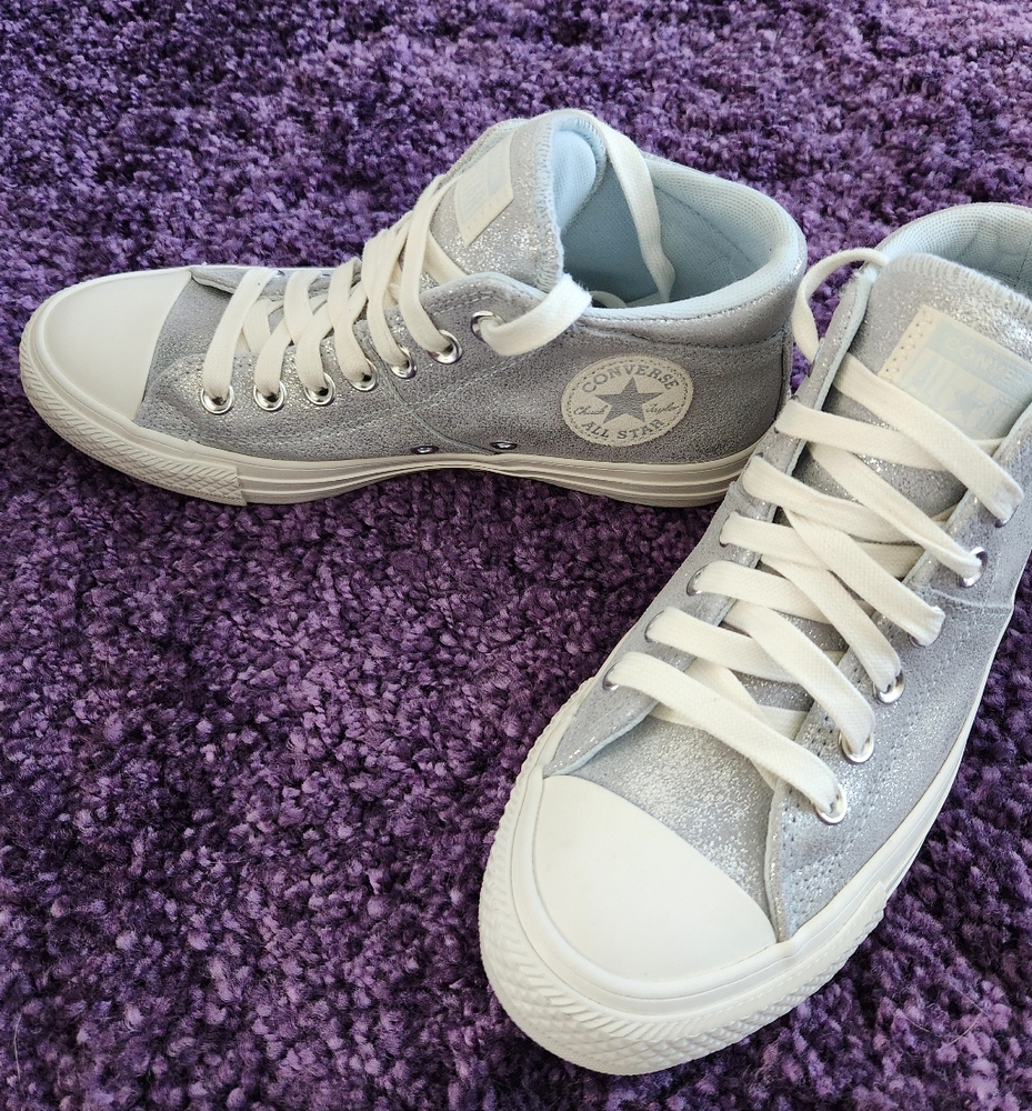 Converse Metallic Silver Mid-Tops